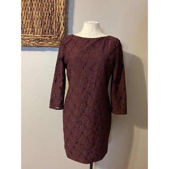 DVF Dress 8 Plum Sarita Flower Stretch Lace Career Church - Picture 2 of 13